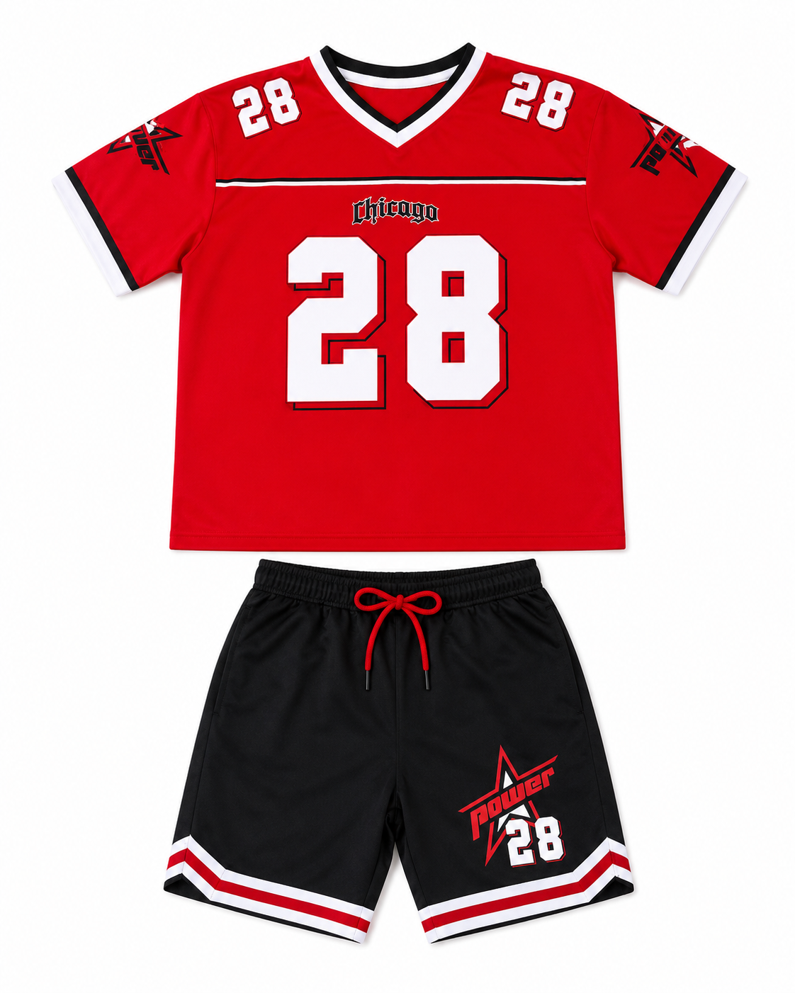 Set niño deportivo rojo y short negro de dos piezas