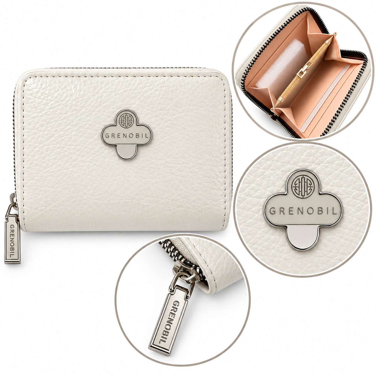Cartera dama compacta con cierre y detalles metálicos ✨