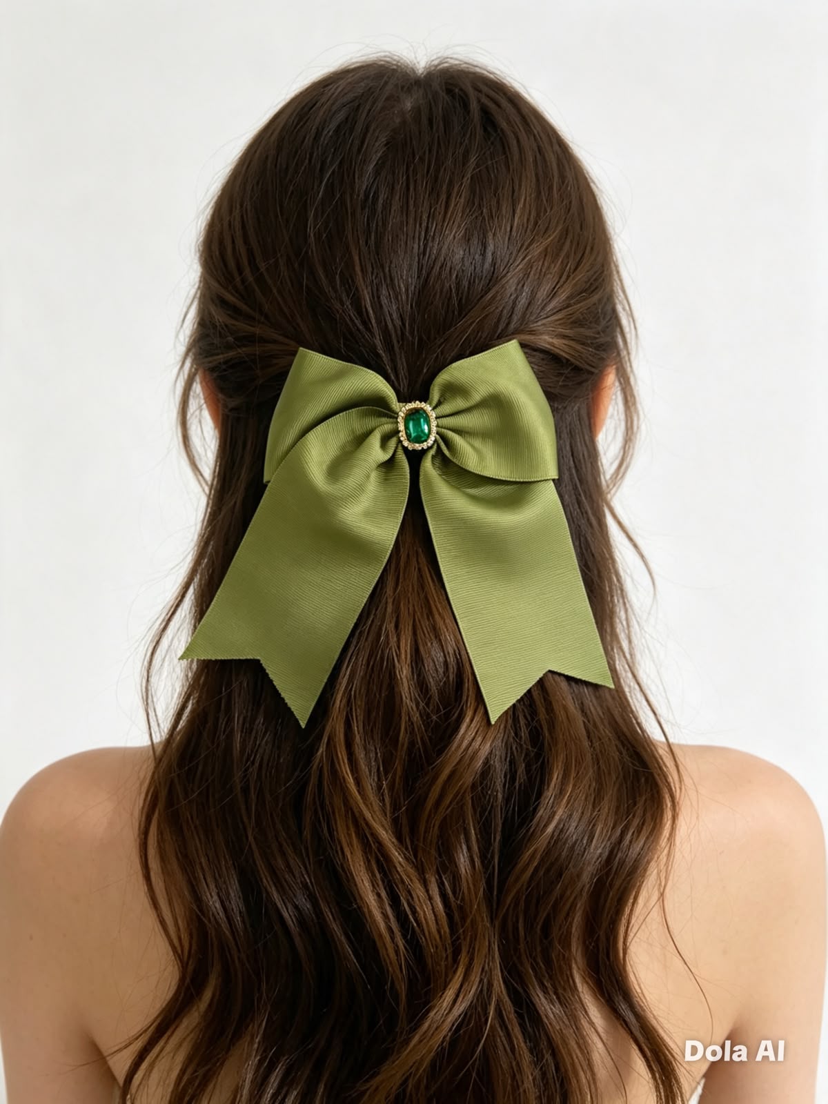 🎀 Moño niña verde olivo con broche tipo joya