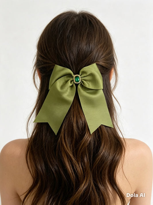 🎀 Moño niña verde olivo con broche tipo joya