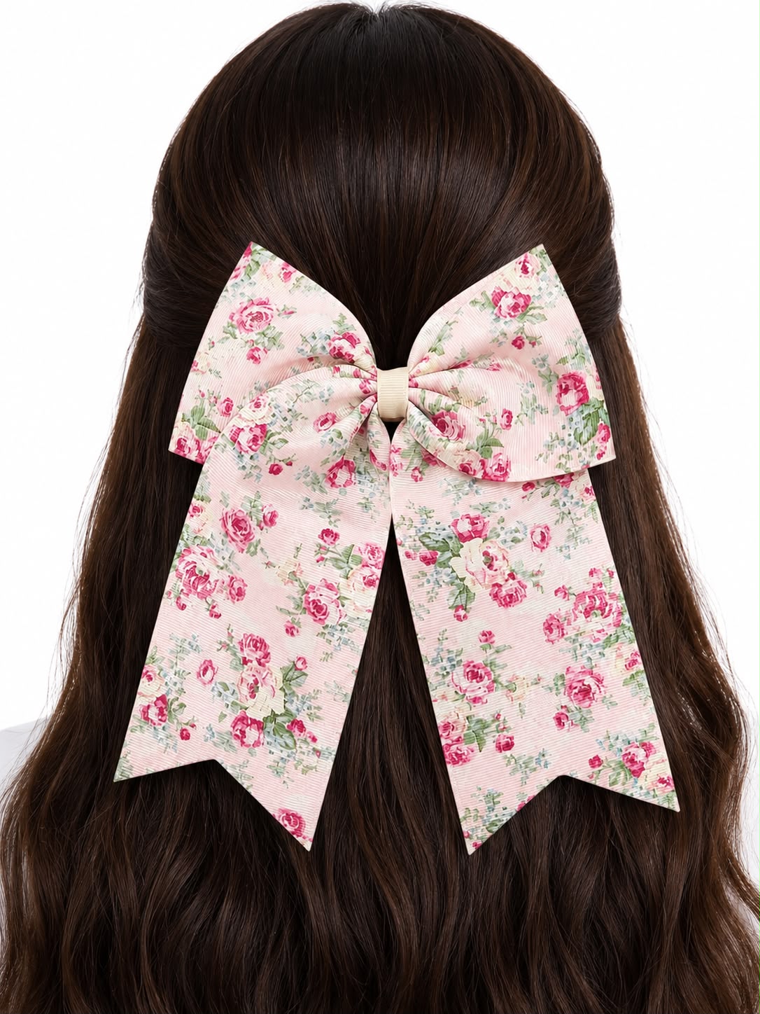 Moño niña floral rosa con tirantes largos 🎀🌸