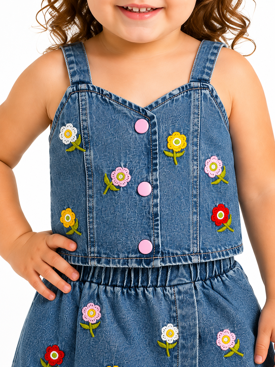 Set niña blusa y falda de mezclilla con bordado floral