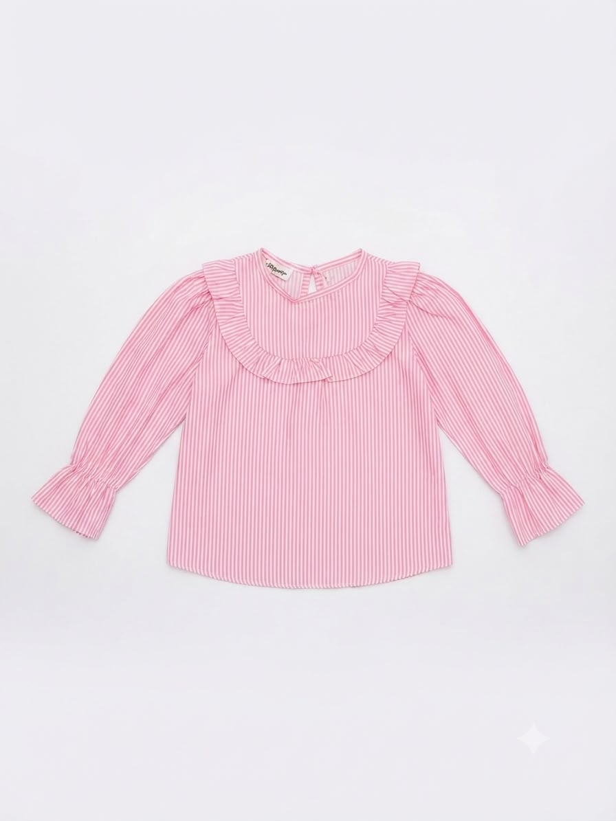 Set niña con blusa rosa de rayas y falda de mezclilla