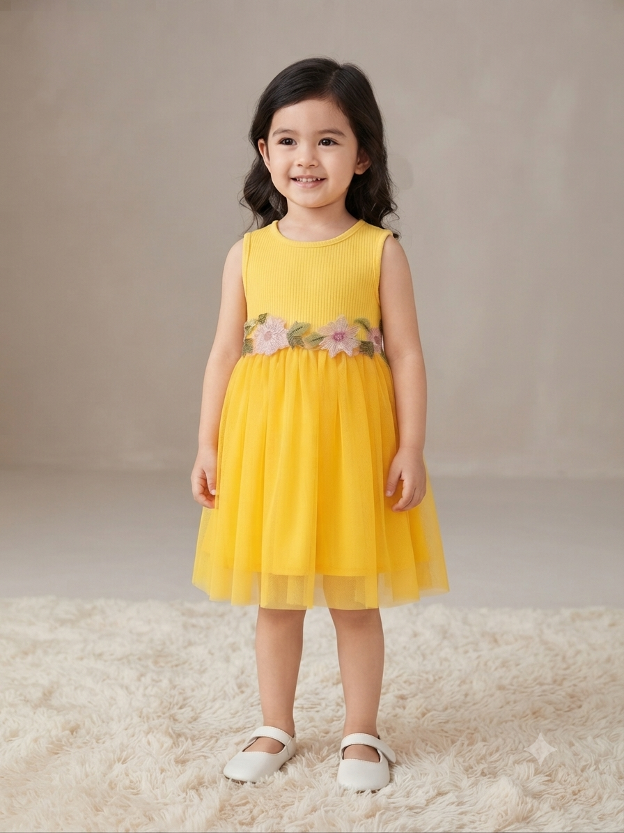 💛 Vestido para Bebé con Flores Bordadas 💛 NIÑA MESES