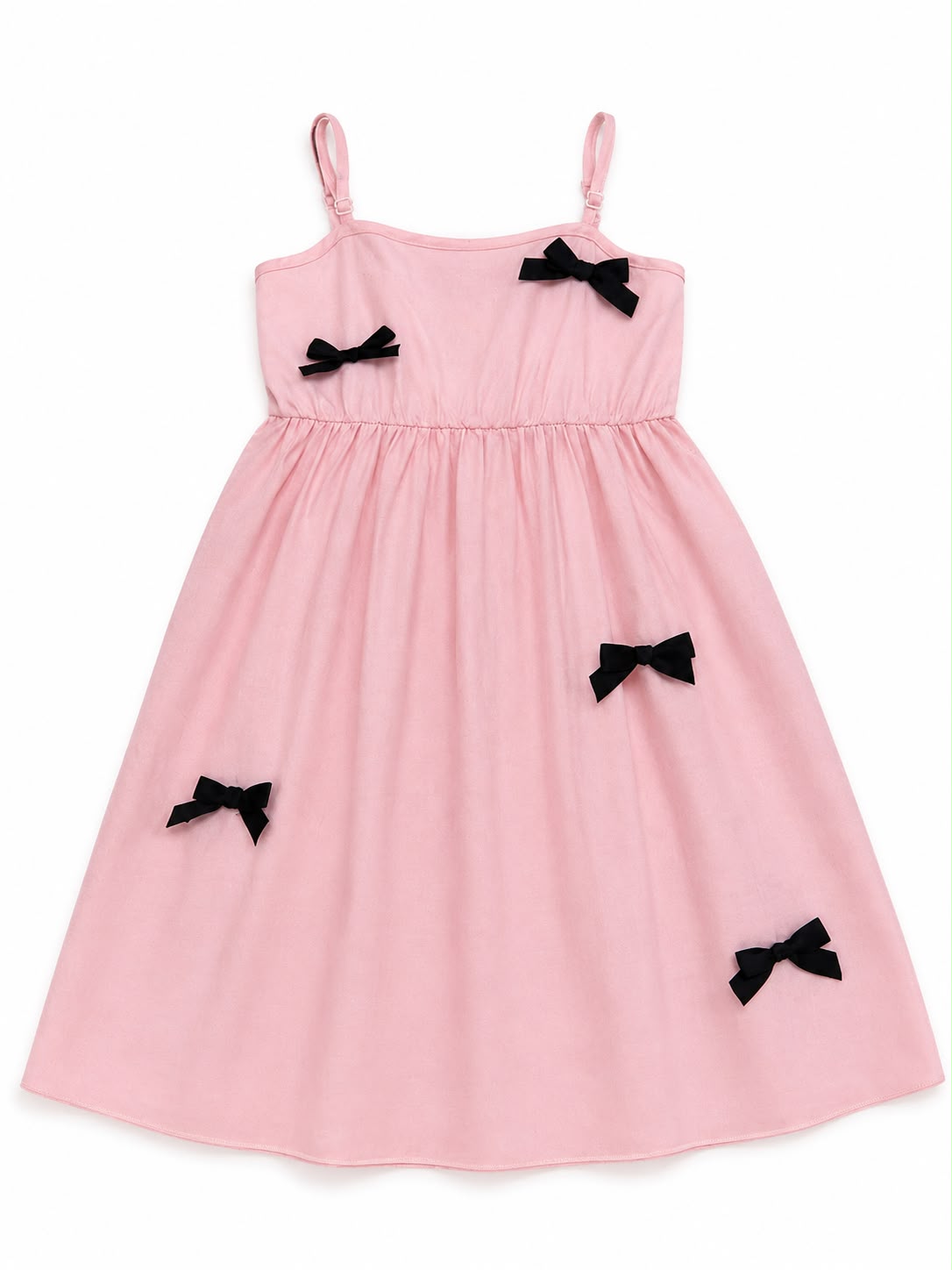 Vestido niña rosa con moños negros