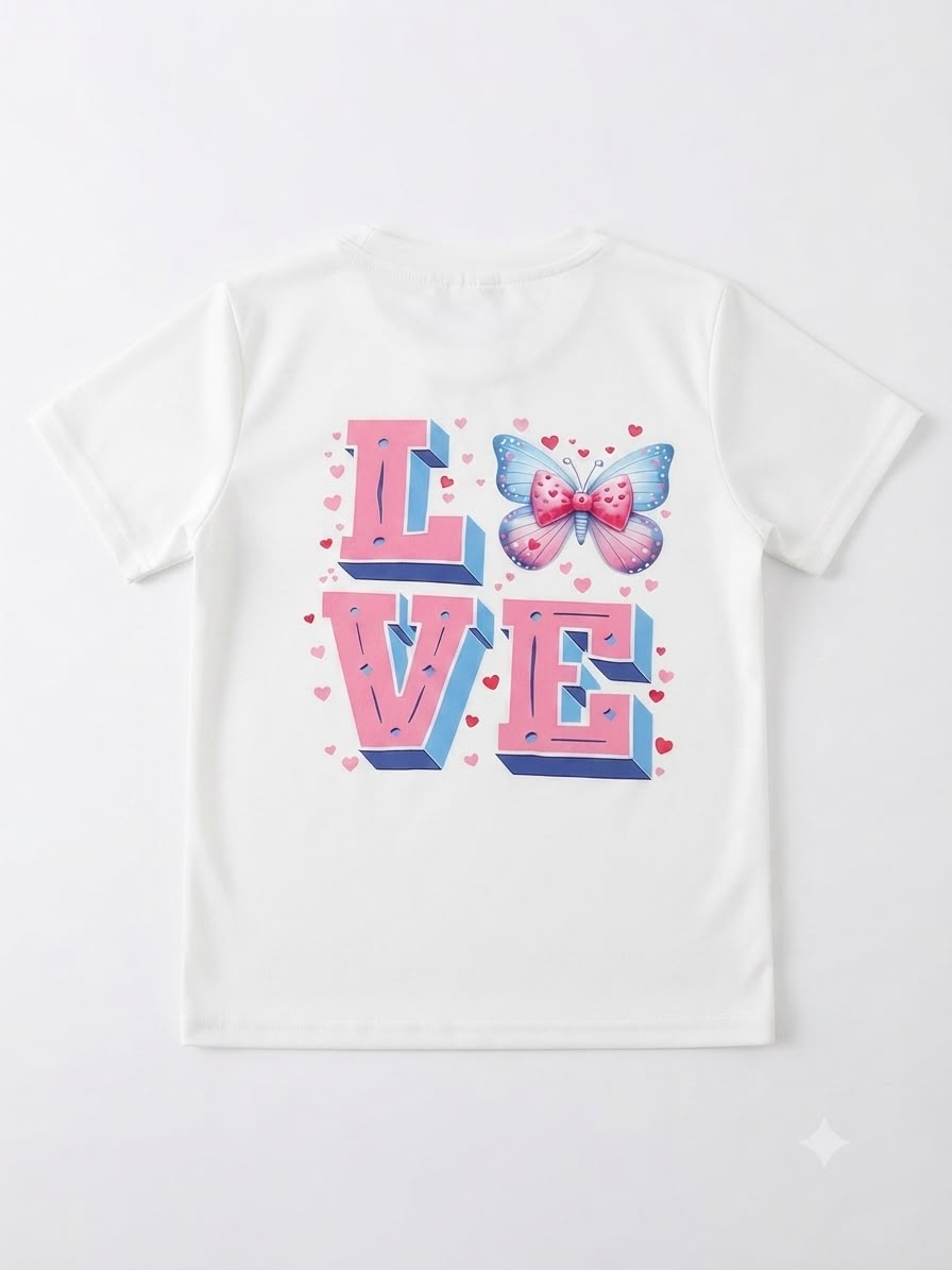 Blusa niña estampado LOVE con mariposa
