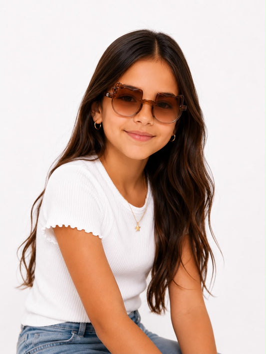 Lentes niña con diseño moñito café