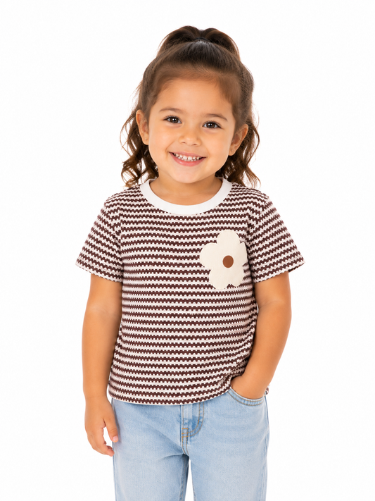 Blusa niña de rayas con aplicación floral