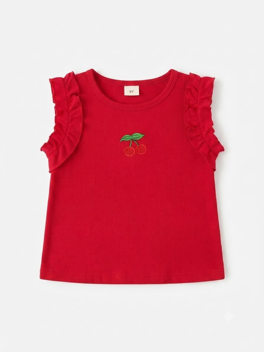 Set niña falda mezclilla bordado cerezas