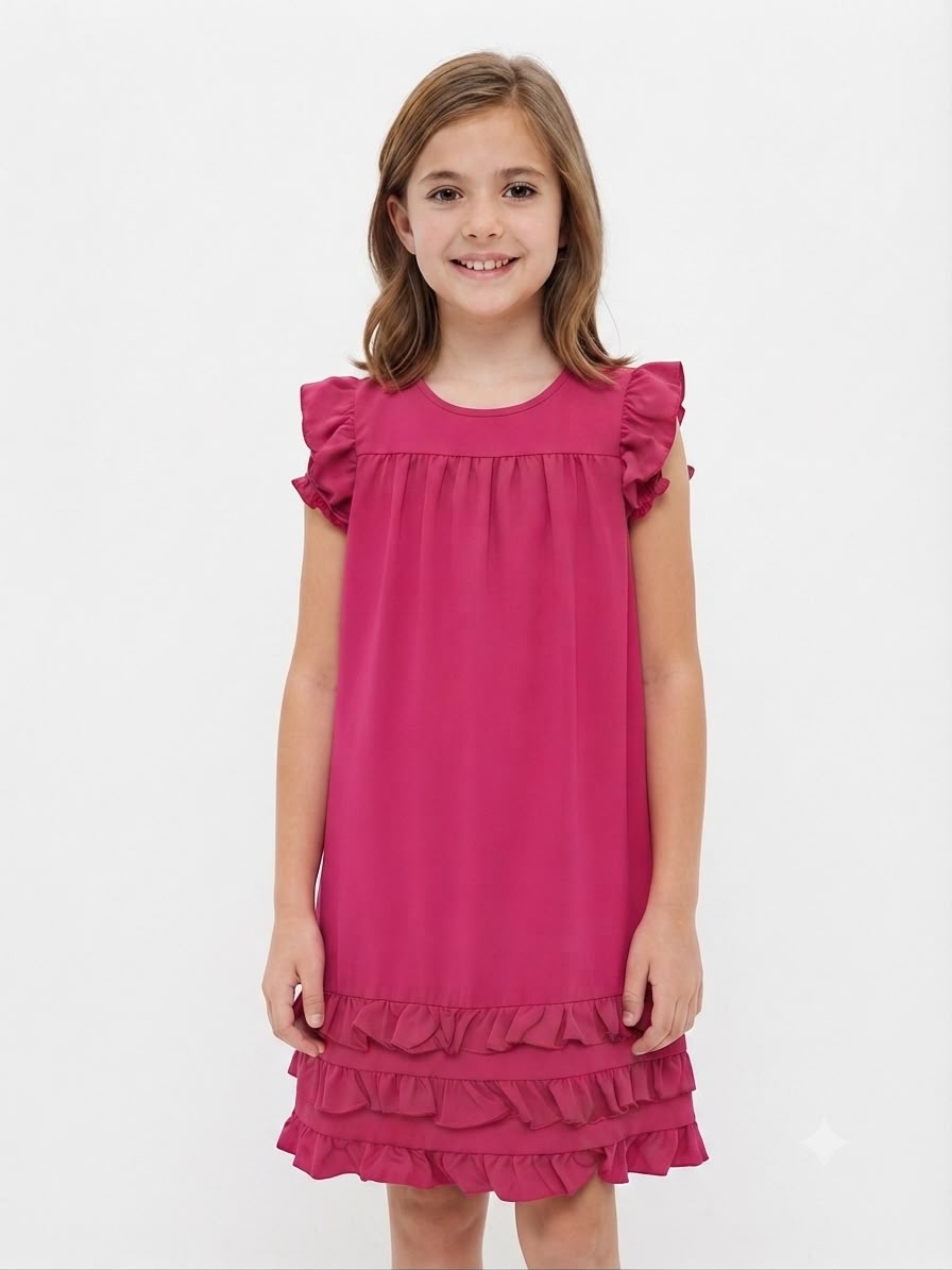 Vestido niña fucsia con olanes decorativos
