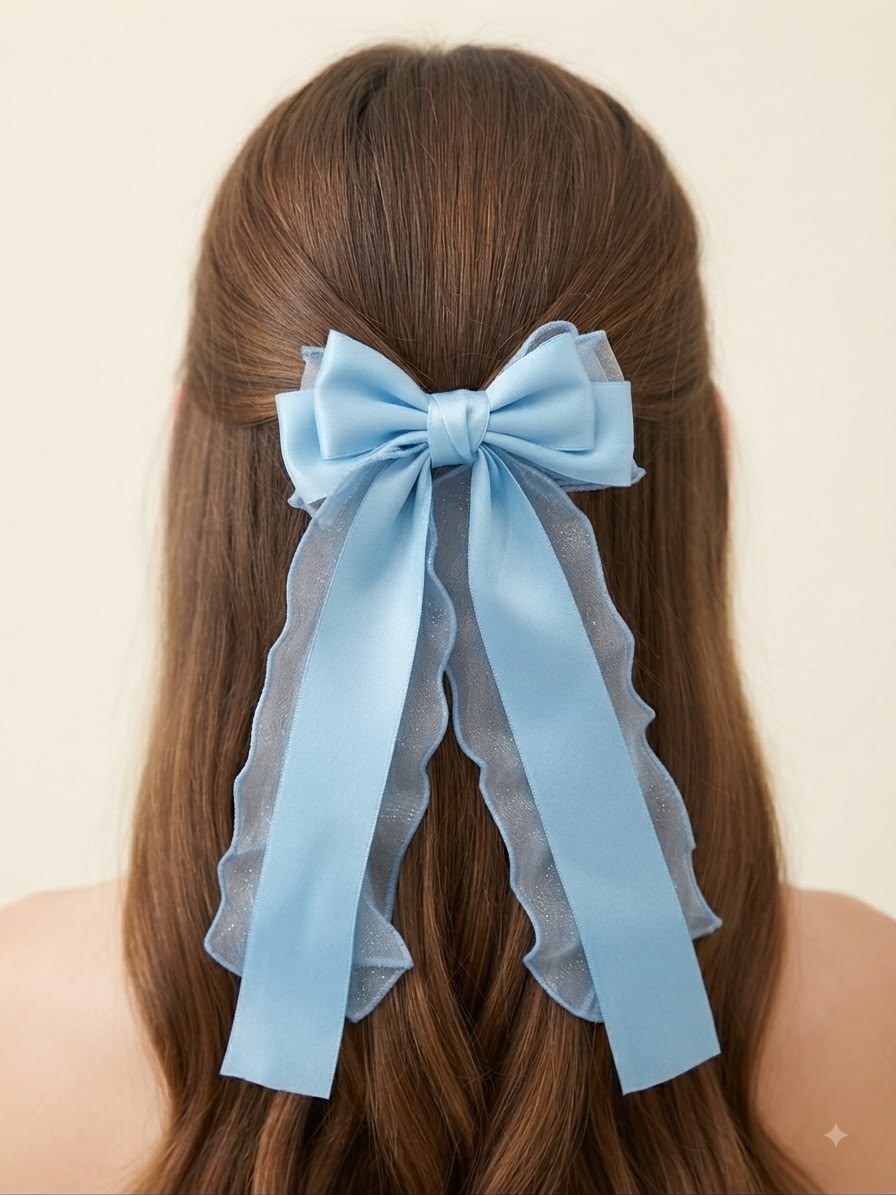 Moño coquette niña azul cielo con doble tirante 🎀🩵