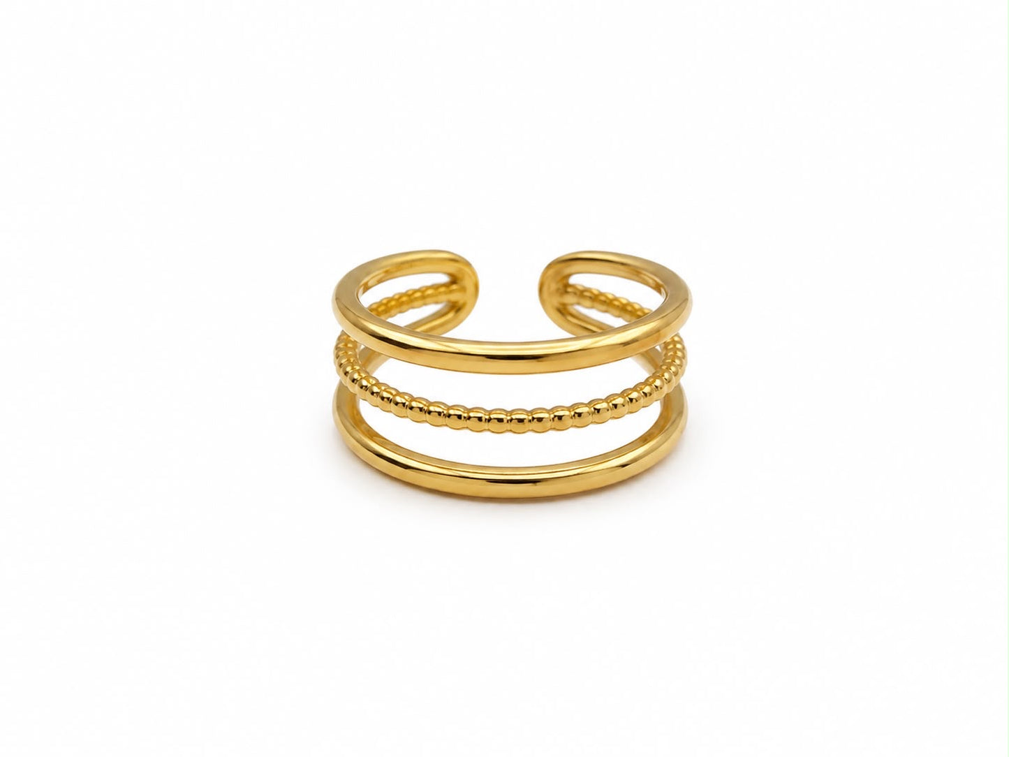 Anillo Dama dorado diseño de triple línea