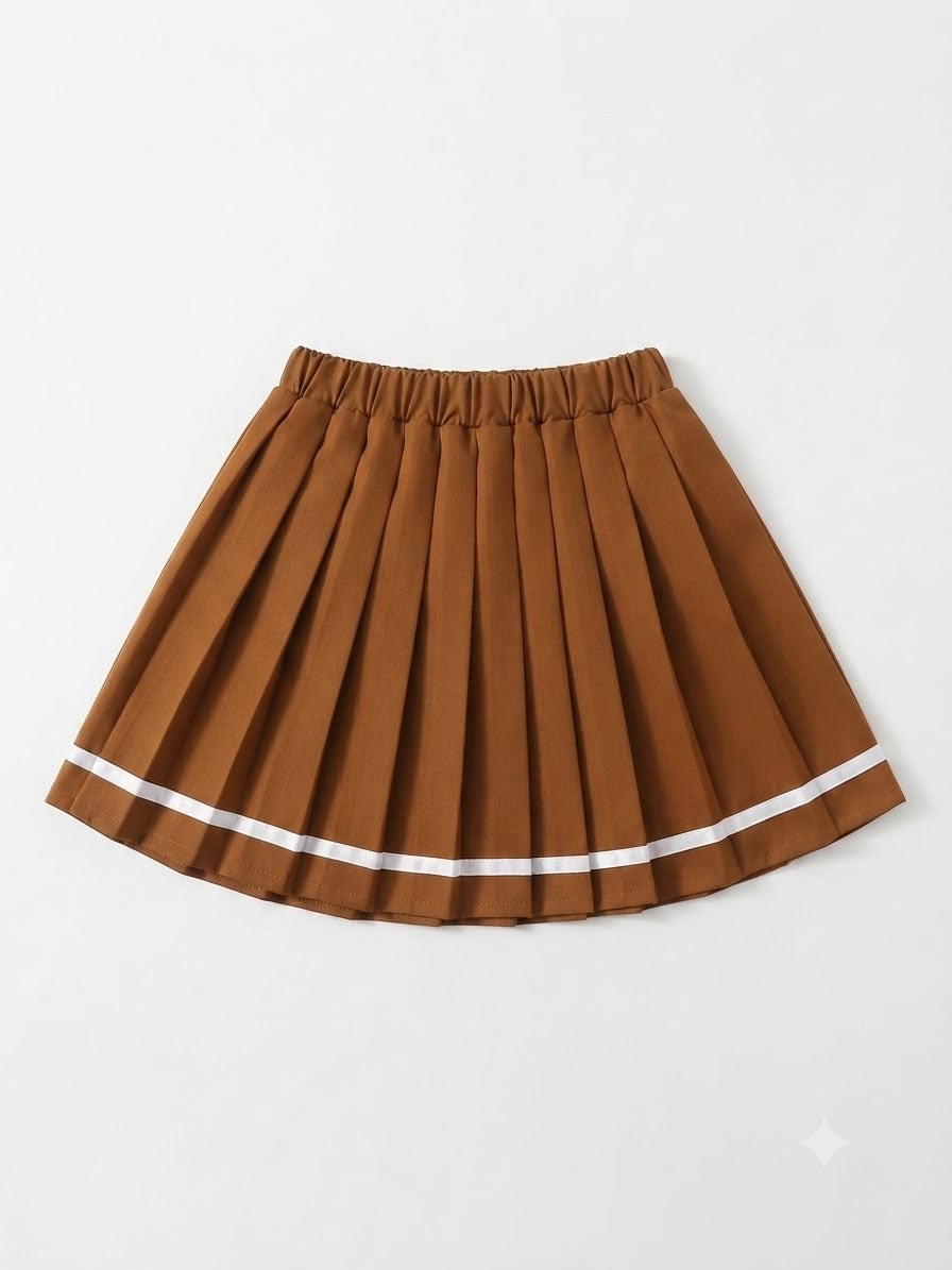 Set niña blusa tejido y falda plisada café beige