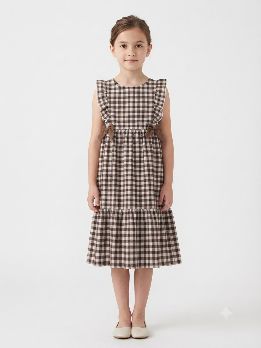 Vestido niña cuadros con Olanes y moños