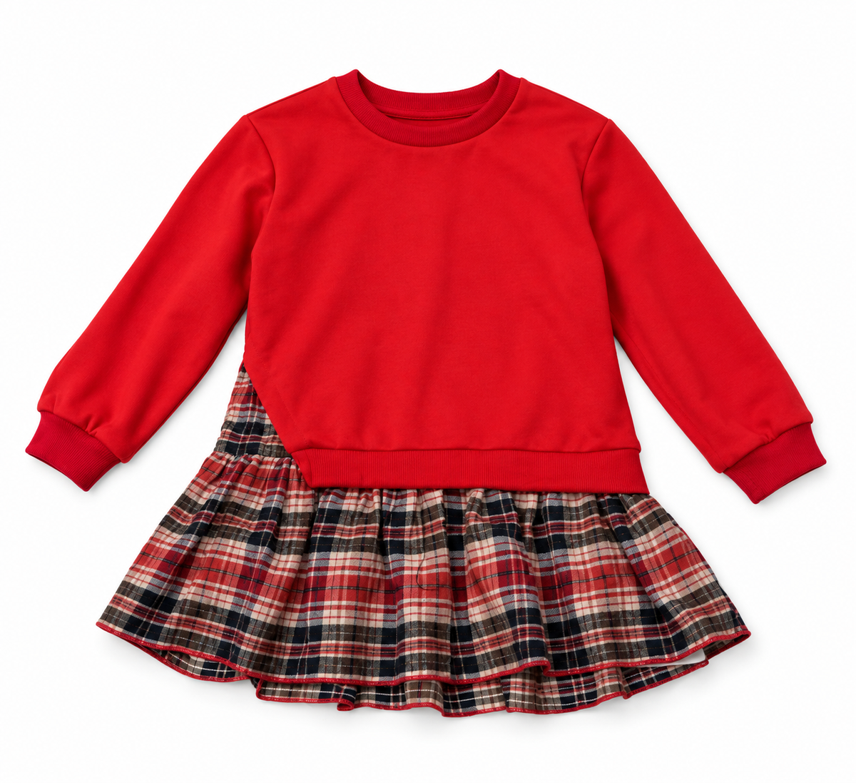 Vestido niña rojo con falda de cuadros ❤️✨