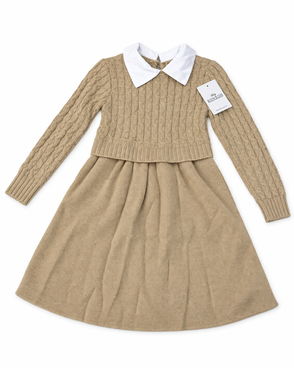 Vestido niña tejido con cuello blanco
