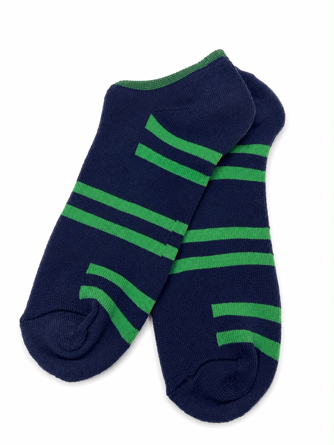 Calcetas cortas azul marino con líneas verdes