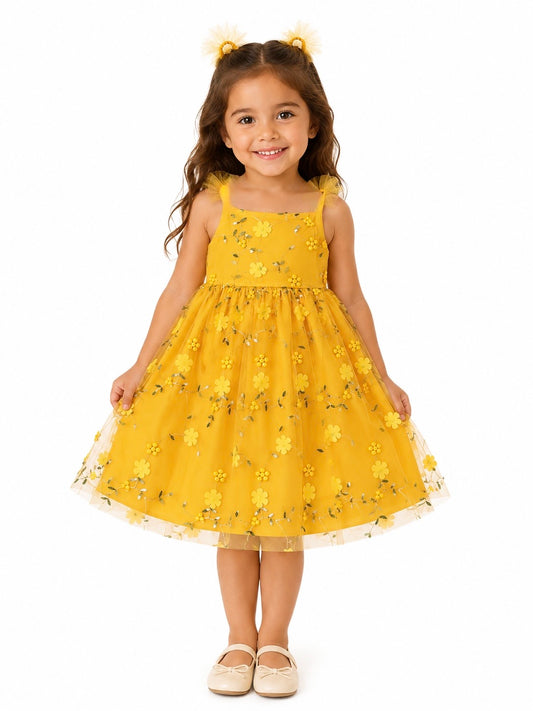 🌼 Vestido niña amarillo floral con tul 🌼
