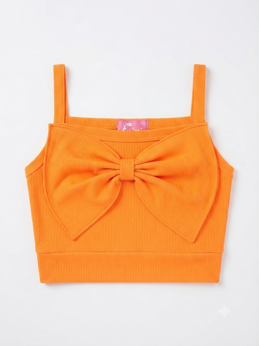 Blusa niña naranja con moño grande