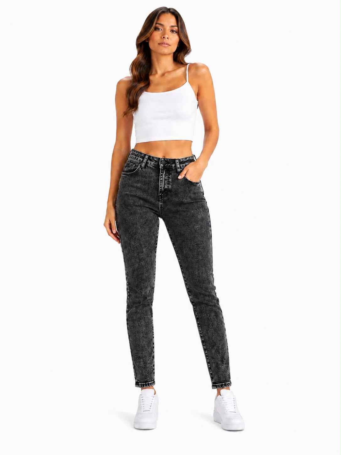 Pantalón Dama Mezclilla Skinny de Tiro Alto Color Gris Deslavado