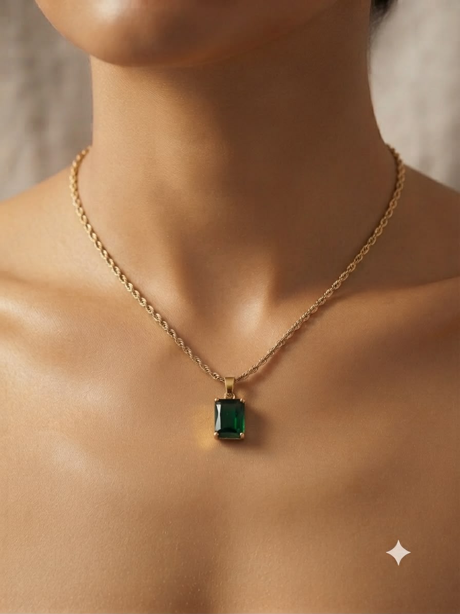 Collar accesorio dama – Dije cristal verde esmeralda
