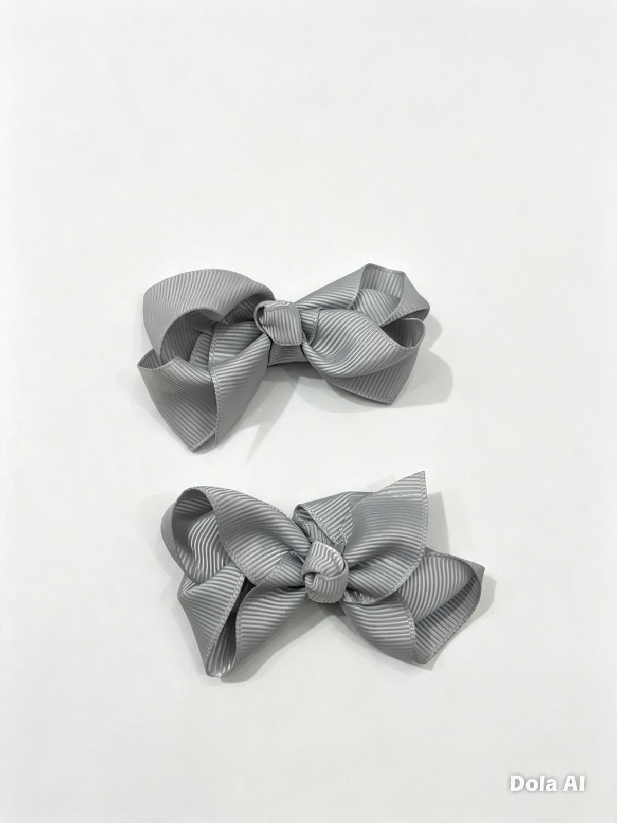 Moño par niña gris plata de listón