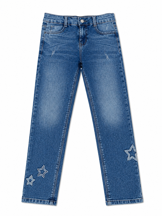 Pantalón niña mezclilla skinny con estrellas deshilachadas