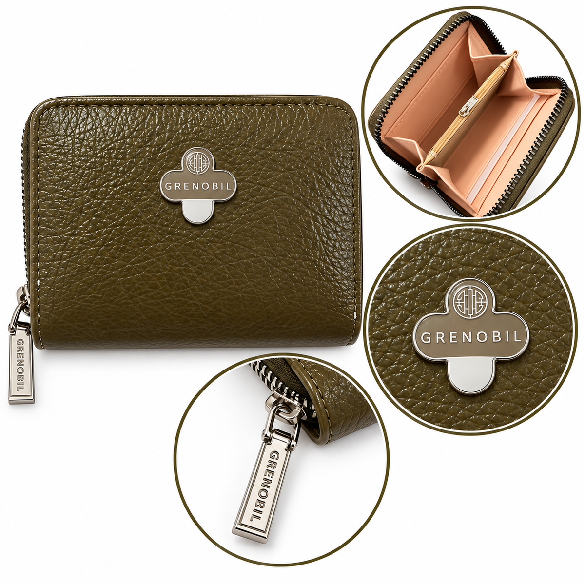 Cartera dama compacta con cierre y detalles metálicos ✨