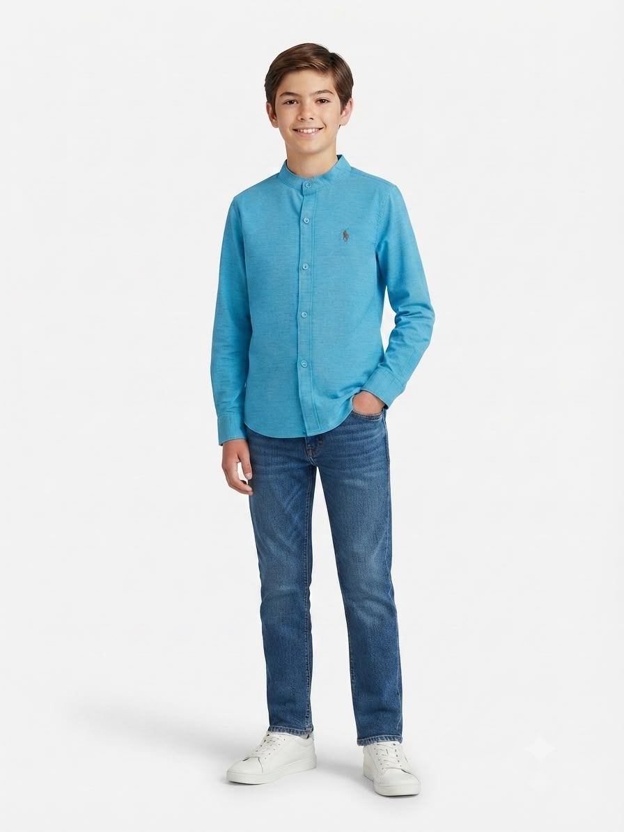 Camisa niño manga larga color turquesa