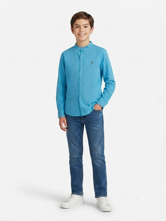 Camisa niño manga larga color turquesa
