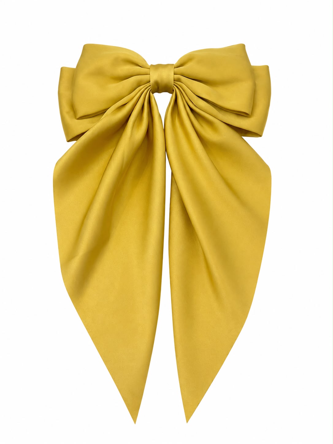 Moño coquette niña amarillo mostaza satinado con tiras largas