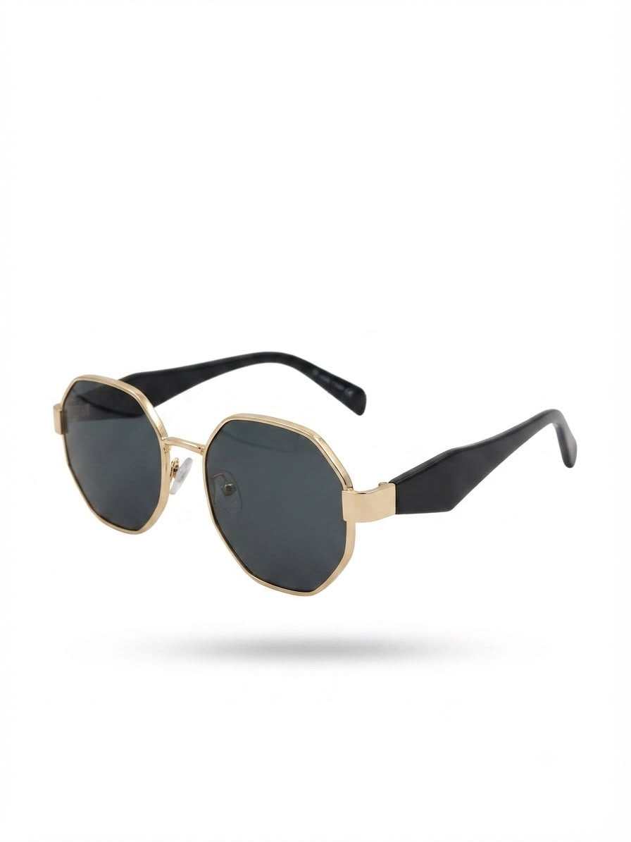 Lentes dama hexagonales negros con marco dorado