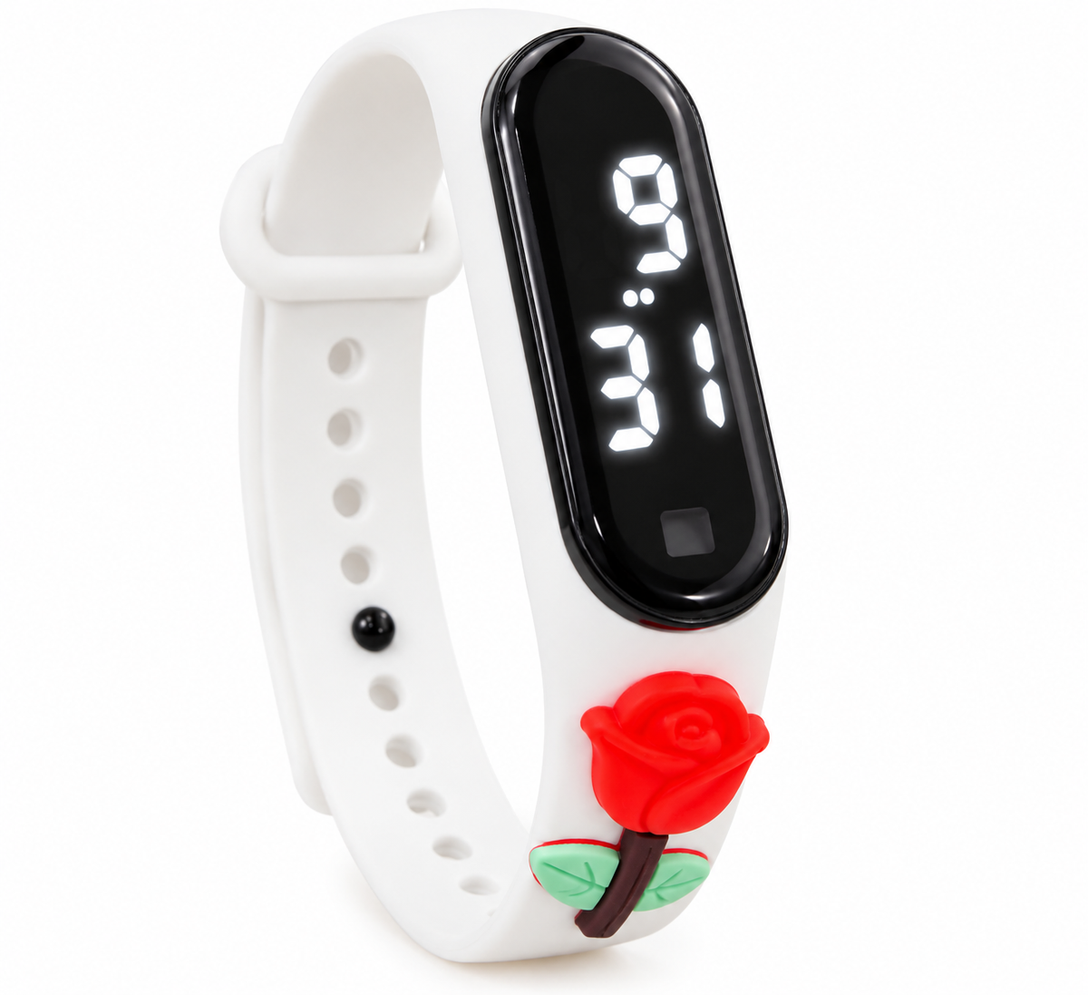 Reloj infantil digital blanco con diseño de rosa roja 🌹🤍