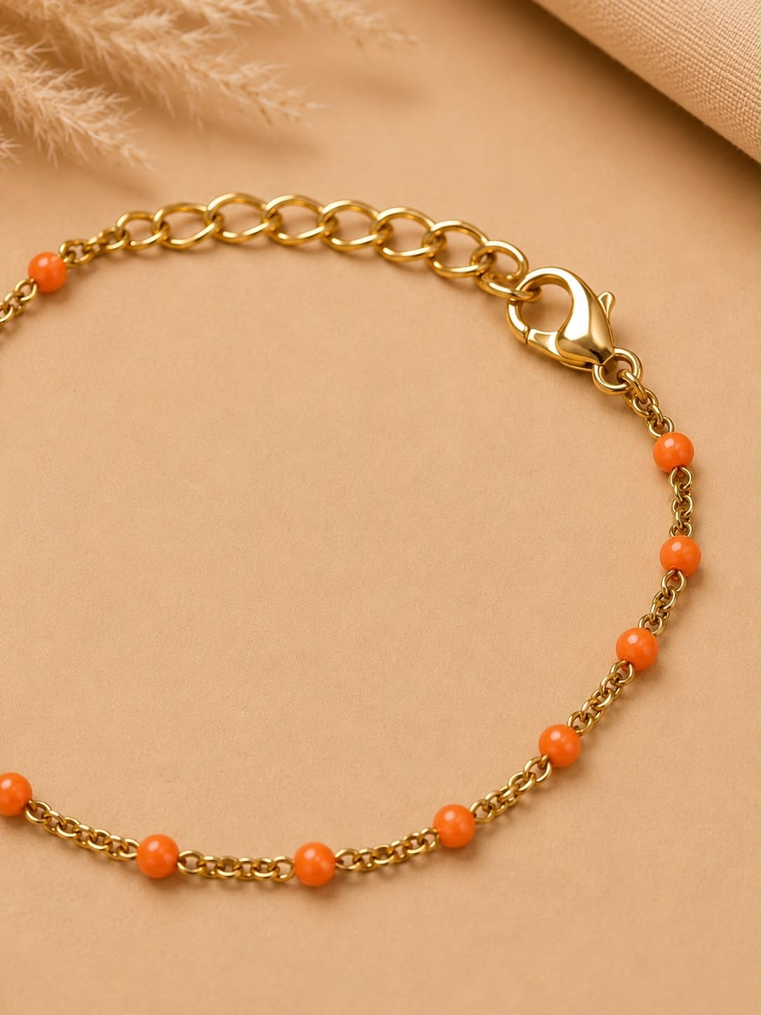 Pulsera Dama dorada con cuentas naranjas 🍊 ✨
