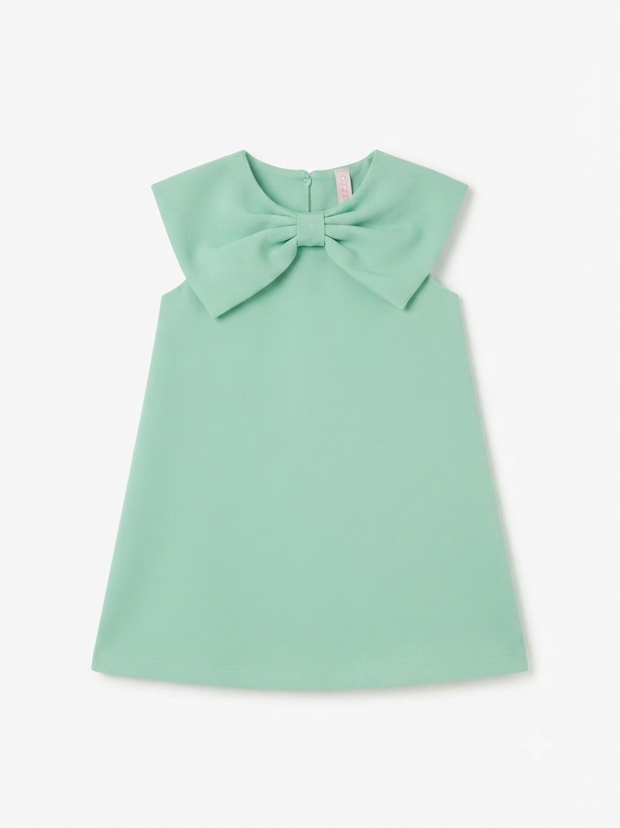 Vestido niña verde menta con moño grande