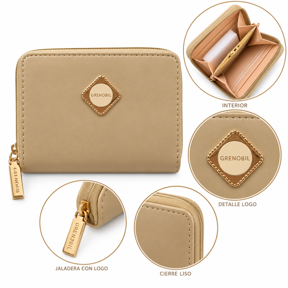 Cartera dama compacta con cierre y detalle metálico Grenobil