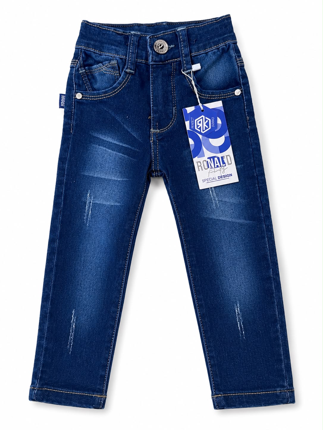 Pantalón niño mezclilla azul oscuro con efecto deslavado