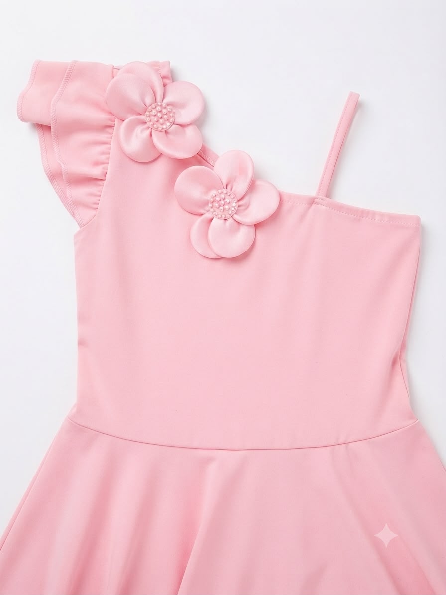 Vestido rosa de un hombro con flores