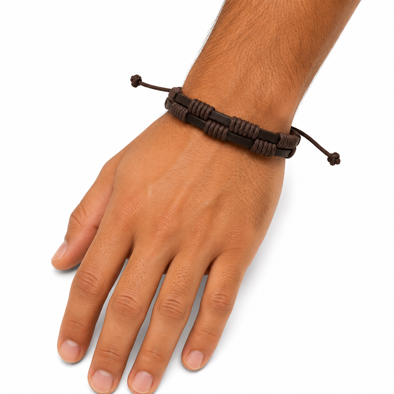 Pulsera caballero ajustable con detalles tejidos 🤎