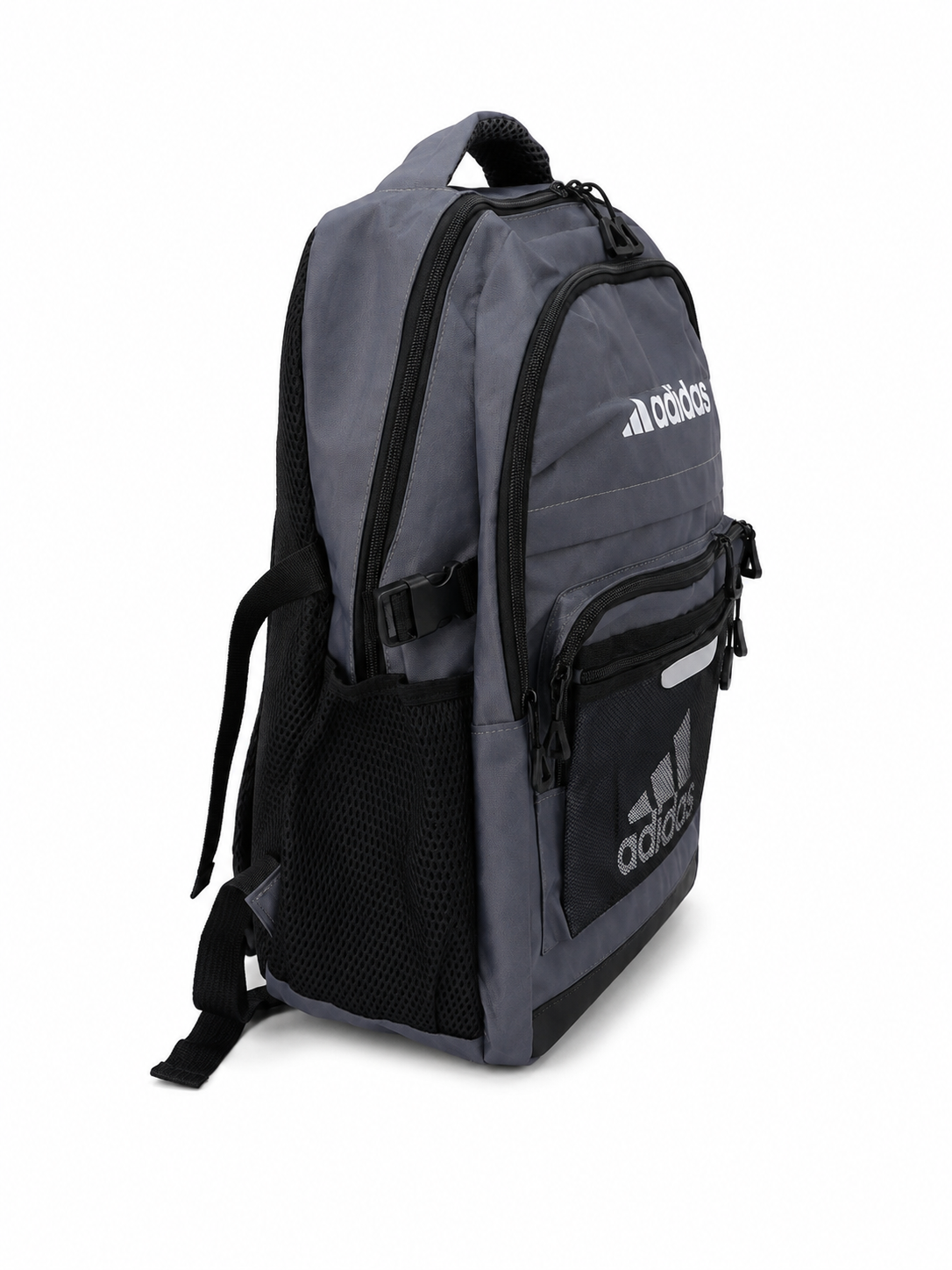 Set Mochila juvenil deportiva gris con estuche organizador y lapicera
