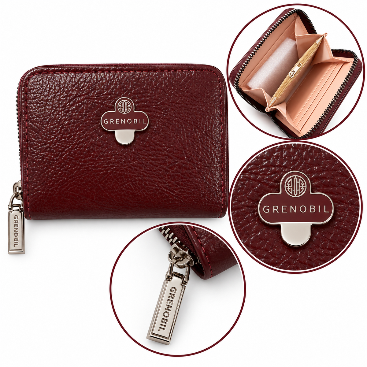 Cartera dama compacta con cierre y detalles metálicos ✨