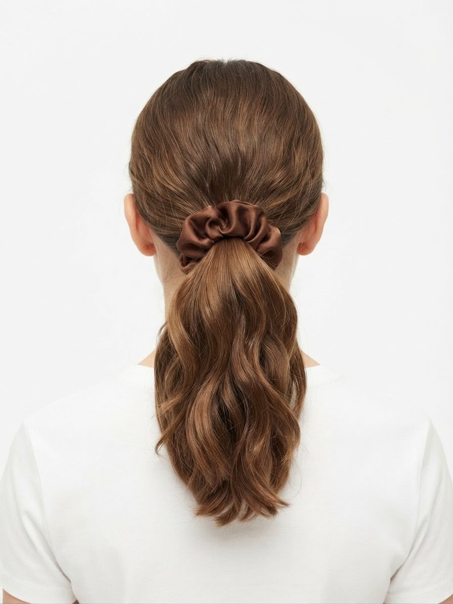 Liga cabello accesorio satinada café