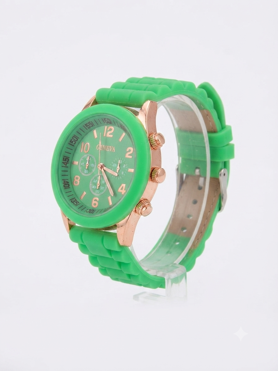 Reloj dama verde neón con detalles oro rosa