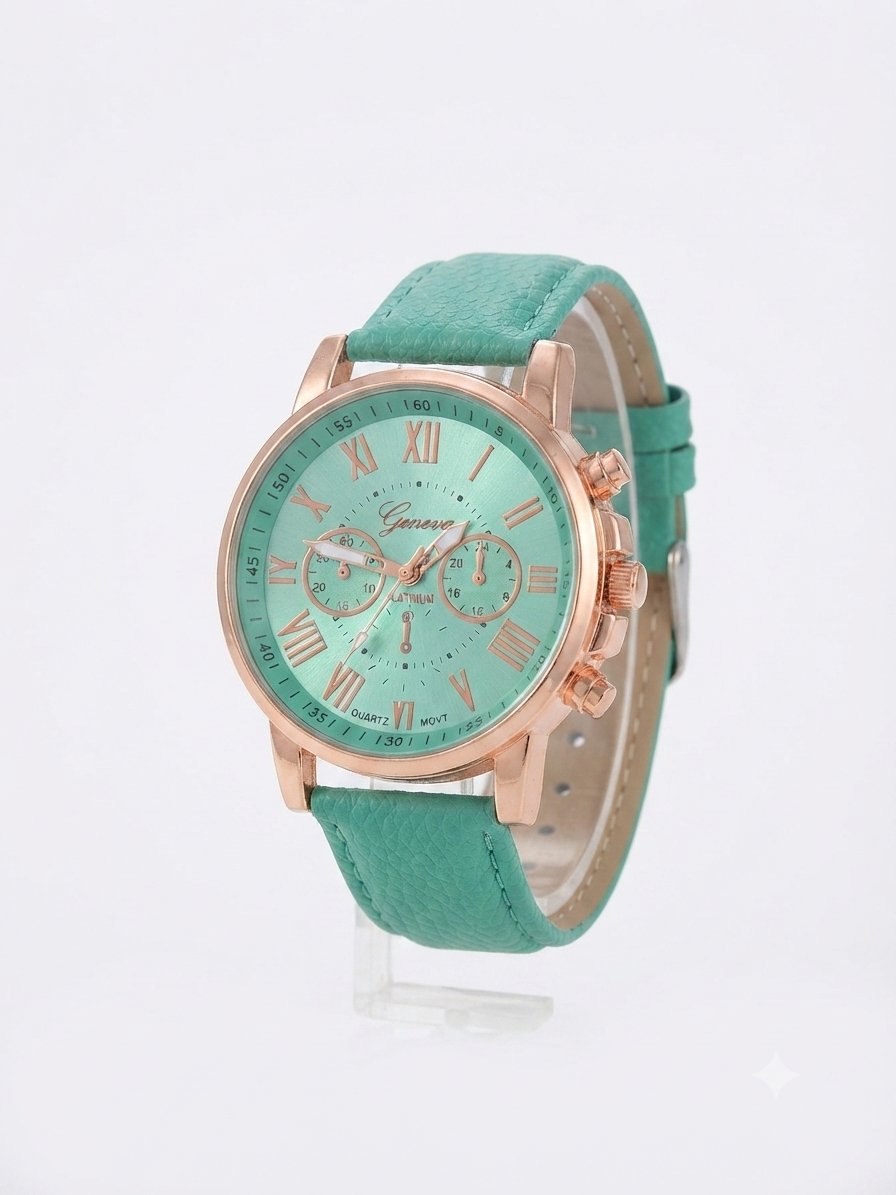 Reloj dama color menta con bisel oro rosa y carátula a juego