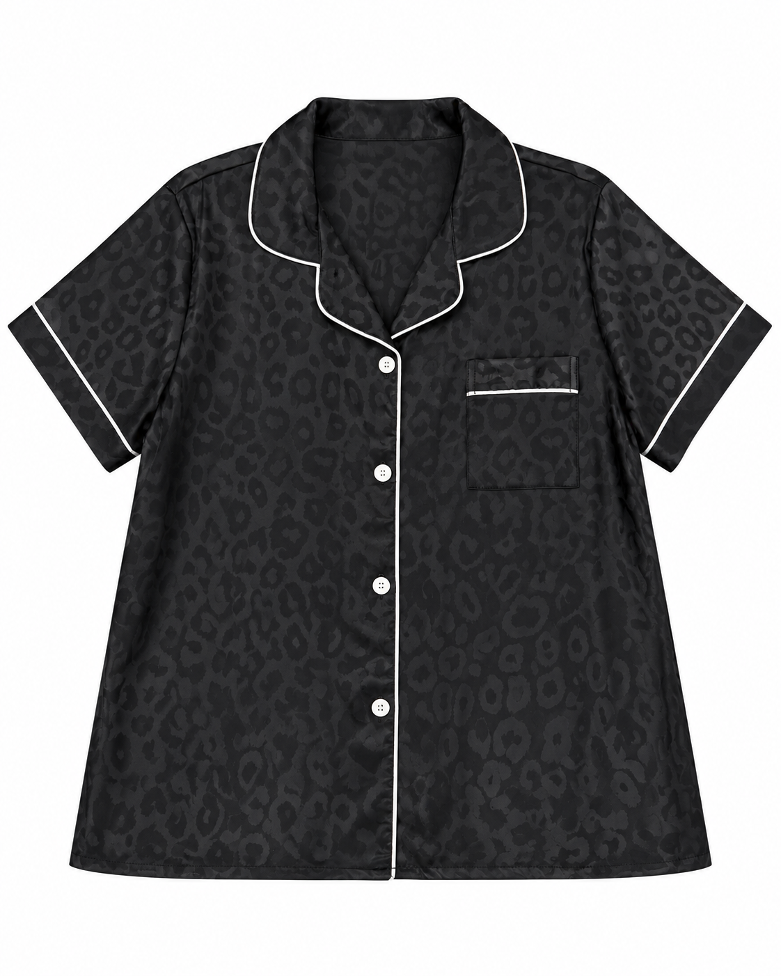 Pijama dama satinada negra con estampado animal print