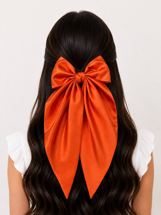 🎀 Moño coquette niña naranja satinado