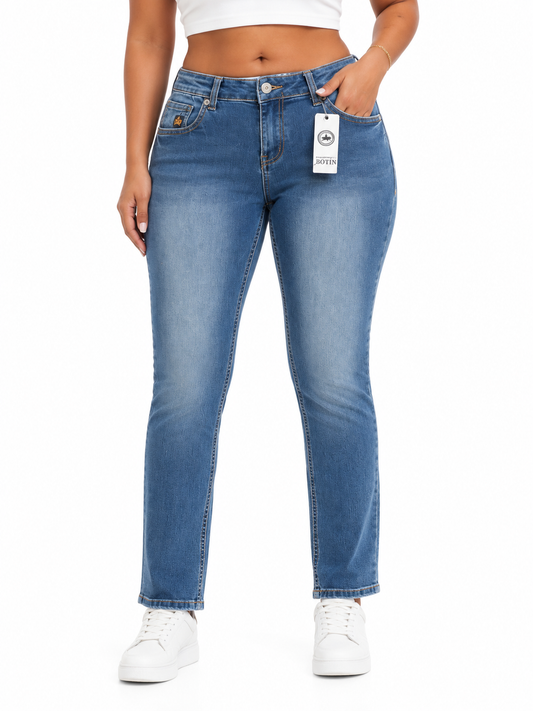 Pantalón dama mezclilla recto de tiro medio