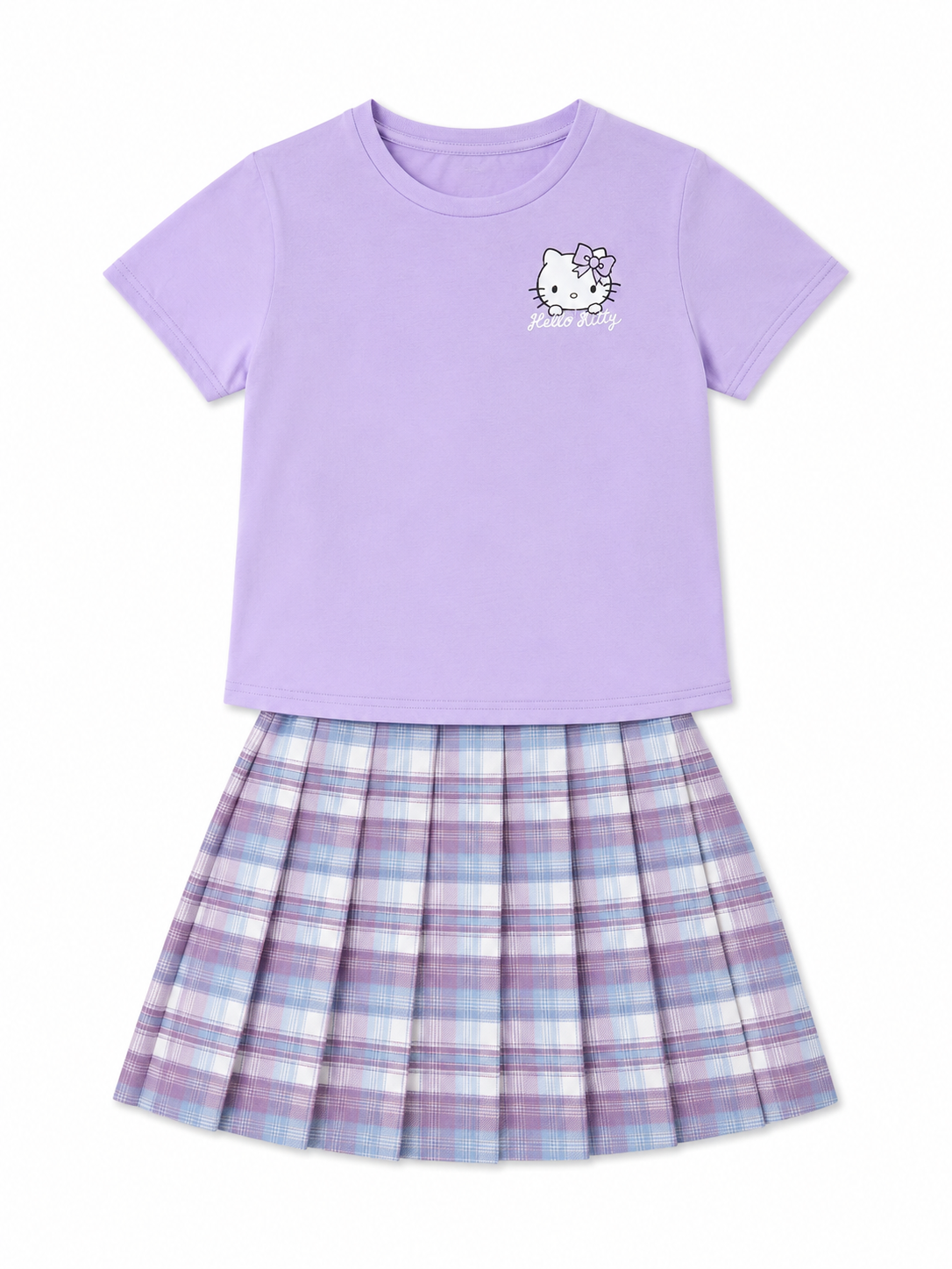 Set niña con blusa lila y falda de cuadros