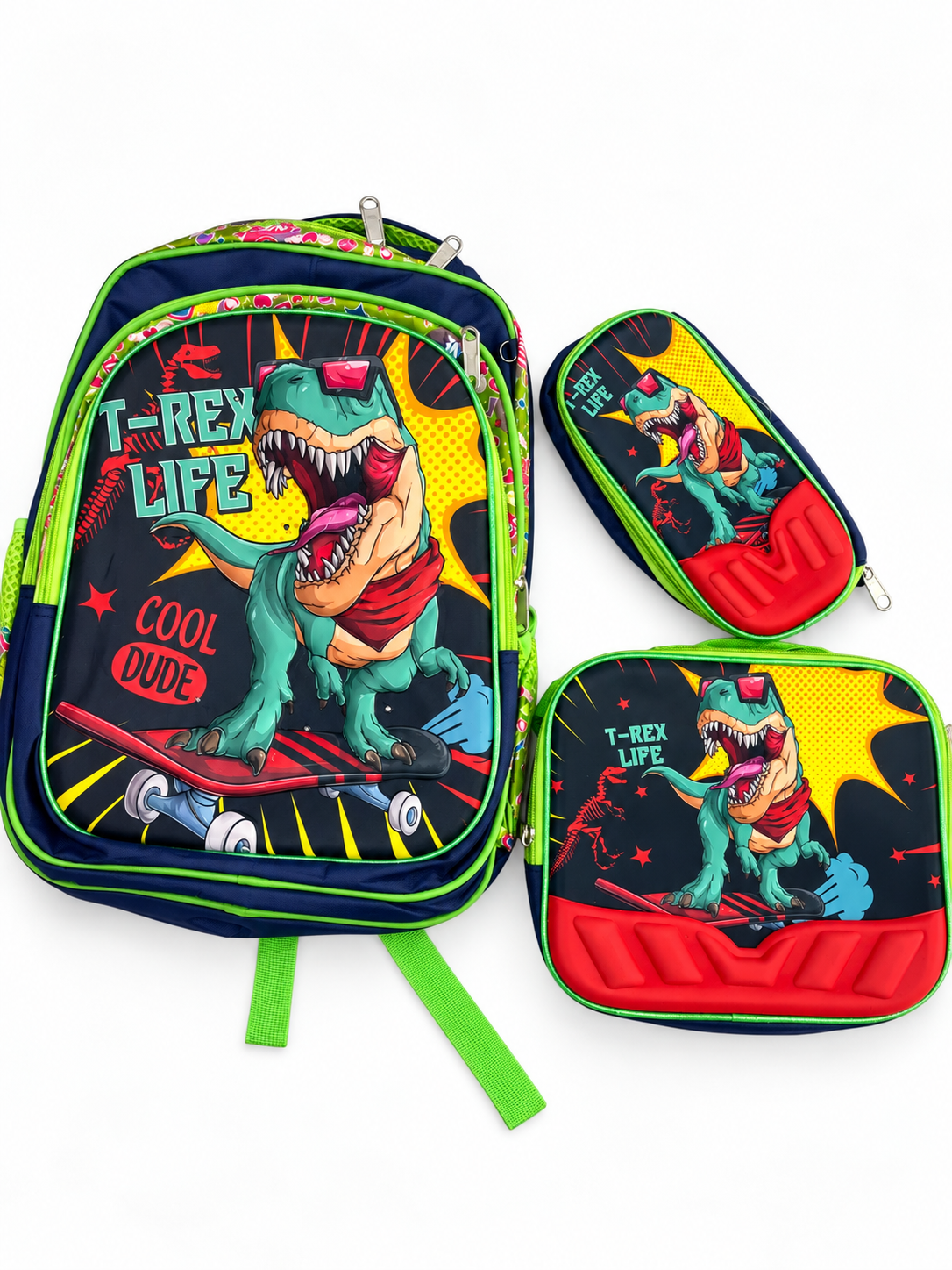 Set mochila infantil T-Rex 3 piezas 🦖🎒