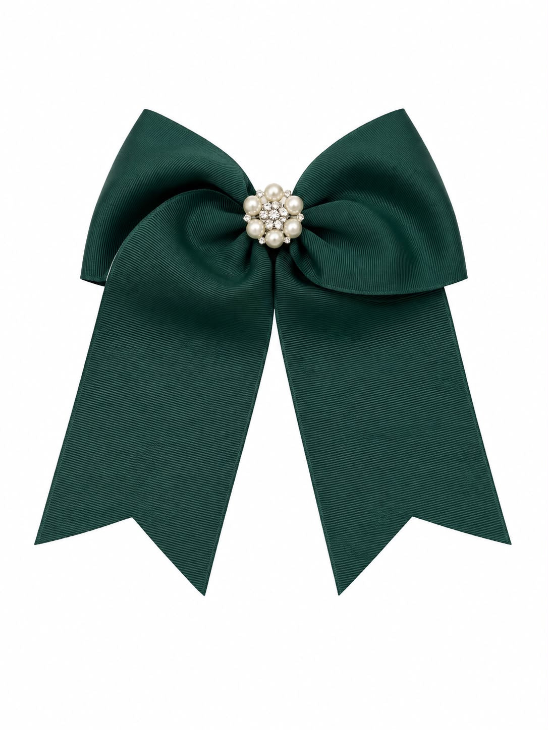 🎀 Moño niña elegante Verde botella con perlas